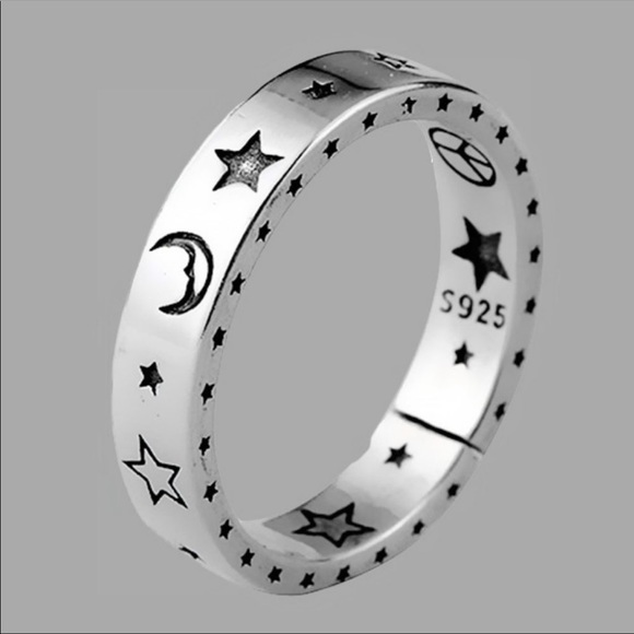 Jewelry - New Unisex 925 Silver Moon Stars Beautiful Ring
